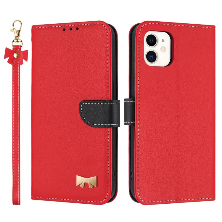 Metal Bow Leather Phone Case with Hand Strap, For iPhone 12 Pro Max, For iPhone 11 Pro Max, For iPhone 11, For iPhone 11 Pro