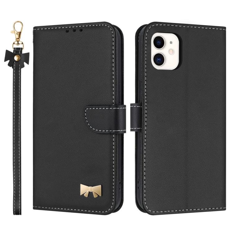 Metal Bow Leather Phone Case with Hand Strap, For iPhone 12 Pro Max, For iPhone 11 Pro Max, For iPhone 11, For iPhone 11 Pro