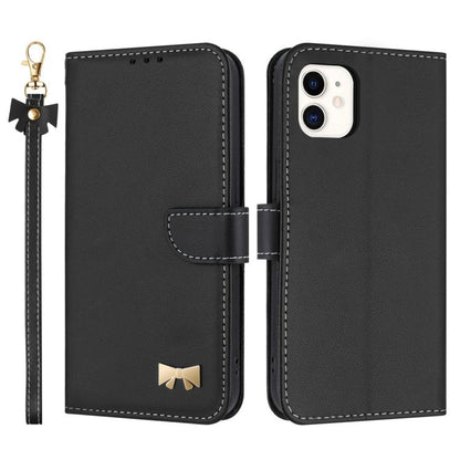 Metal Bow Leather Phone Case with Hand Strap, For iPhone 12 Pro Max, For iPhone 11 Pro Max, For iPhone 11, For iPhone 11 Pro