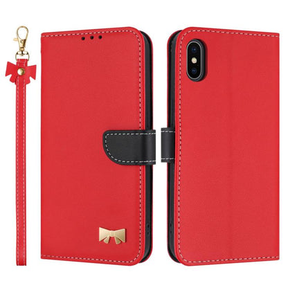 Metal Bow Leather Phone Case with Hand Strap, For iPhone X / XS, For iPhone XR, For iPhone XS Max, For iPhone 7 Plus / 8 Plus
