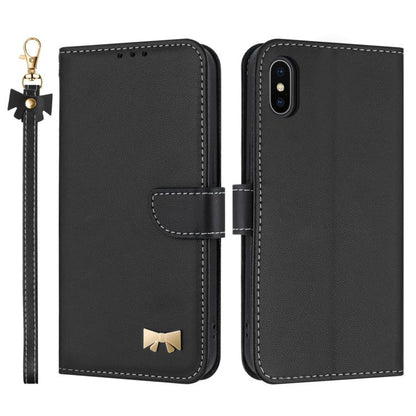 Metal Bow Leather Phone Case with Hand Strap, For iPhone X / XS, For iPhone XR, For iPhone XS Max, For iPhone 7 Plus / 8 Plus