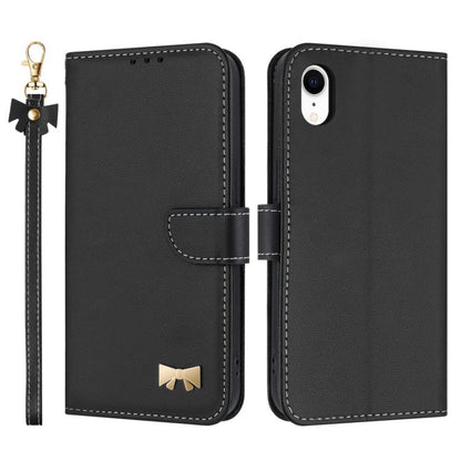 Metal Bow Leather Phone Case with Hand Strap, For iPhone X / XS, For iPhone XR, For iPhone XS Max, For iPhone 7 Plus / 8 Plus