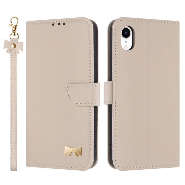 Metal Bow Leather Phone Case with Hand Strap, For iPhone X / XS, For iPhone XR, For iPhone XS Max, For iPhone 7 Plus / 8 Plus