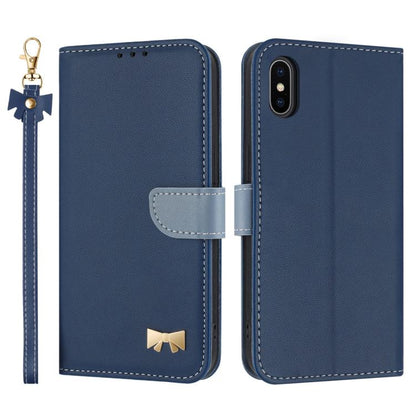Metal Bow Leather Phone Case with Hand Strap, For iPhone X / XS, For iPhone XR, For iPhone XS Max, For iPhone 7 Plus / 8 Plus