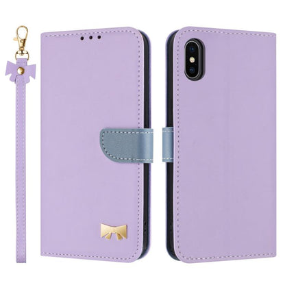 Metal Bow Leather Phone Case with Hand Strap, For iPhone X / XS, For iPhone XR, For iPhone XS Max, For iPhone 7 Plus / 8 Plus