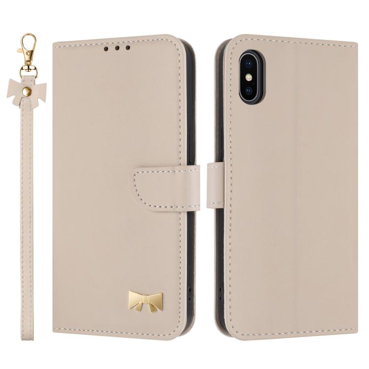 Metal Bow Leather Phone Case with Hand Strap, For iPhone X / XS, For iPhone XR, For iPhone XS Max, For iPhone 7 Plus / 8 Plus