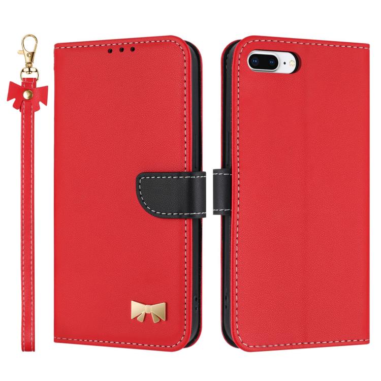 Metal Bow Leather Phone Case with Hand Strap, For iPhone X / XS, For iPhone XR, For iPhone XS Max, For iPhone 7 Plus / 8 Plus