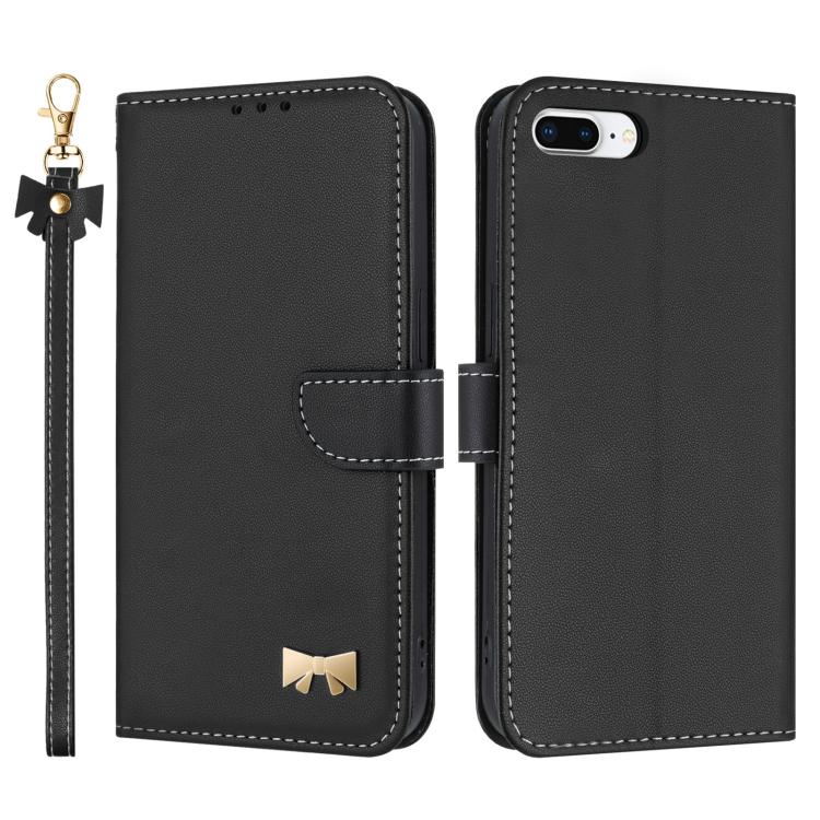 Metal Bow Leather Phone Case with Hand Strap, For iPhone X / XS, For iPhone XR, For iPhone XS Max, For iPhone 7 Plus / 8 Plus