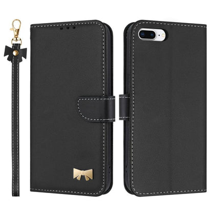 Metal Bow Leather Phone Case with Hand Strap, For iPhone X / XS, For iPhone XR, For iPhone XS Max, For iPhone 7 Plus / 8 Plus