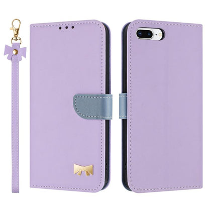Metal Bow Leather Phone Case with Hand Strap, For iPhone X / XS, For iPhone XR, For iPhone XS Max, For iPhone 7 Plus / 8 Plus
