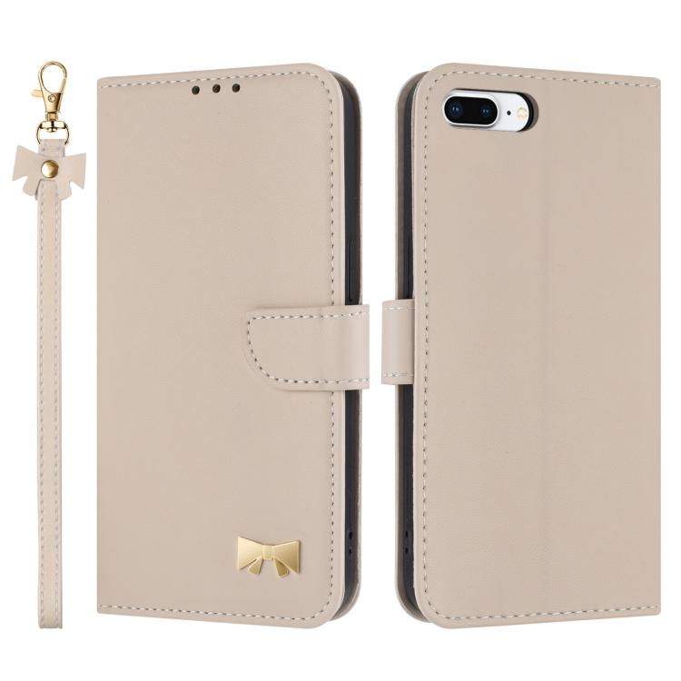 Metal Bow Leather Phone Case with Hand Strap, For iPhone X / XS, For iPhone XR, For iPhone XS Max, For iPhone 7 Plus / 8 Plus