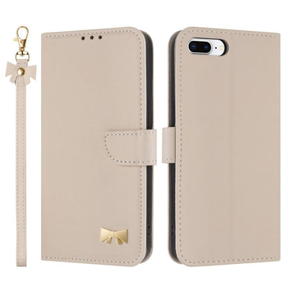 Metal Bow Leather Phone Case with Hand Strap, For iPhone X / XS, For iPhone XR, For iPhone XS Max, For iPhone 7 Plus / 8 Plus