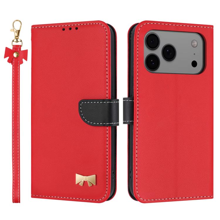 Metal Bow Leather Phone Case with Hand Strap, For iPhone 17 Pro Max, For iPhone 17 Pro, For iPhone 17, For iPhone Air