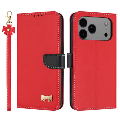 Metal Bow Leather Phone Case with Hand Strap, For iPhone 17 Pro Max, For iPhone 17 Pro, For iPhone 17, For iPhone Air