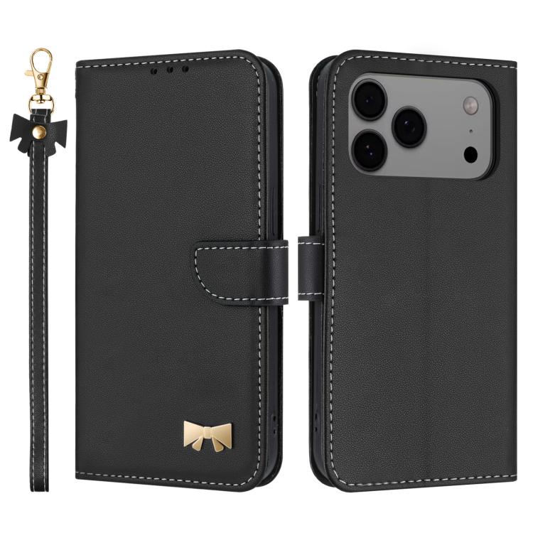 Metal Bow Leather Phone Case with Hand Strap, For iPhone 17 Pro Max, For iPhone 17 Pro, For iPhone 17, For iPhone Air