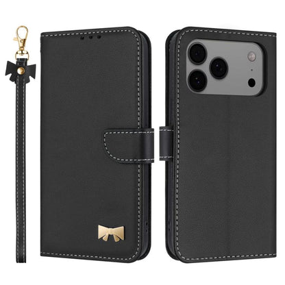 Metal Bow Leather Phone Case with Hand Strap, For iPhone 17 Pro Max, For iPhone 17 Pro, For iPhone 17, For iPhone Air