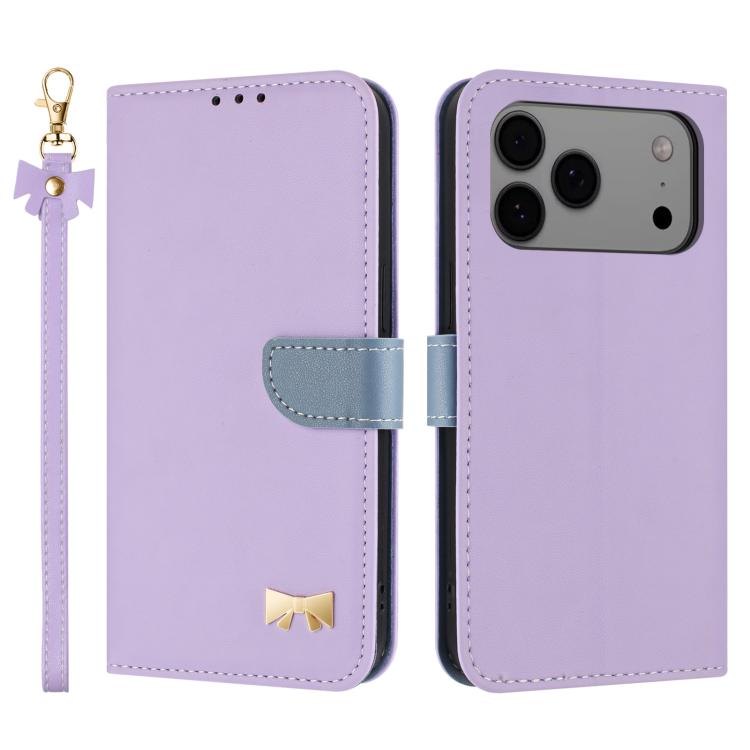 Metal Bow Leather Phone Case with Hand Strap, For iPhone 17e / 16e, For iPhone 17 Pro Max, For iPhone 17 Pro, For iPhone 17