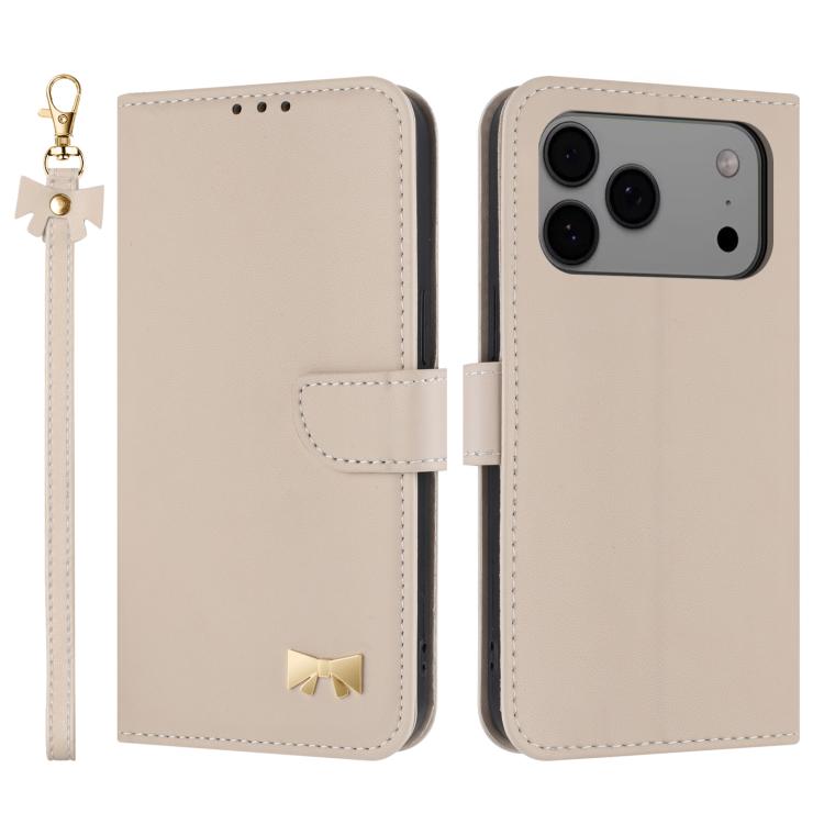 Metal Bow Leather Phone Case with Hand Strap, For iPhone 17 Pro Max, For iPhone 17 Pro, For iPhone 17, For iPhone Air