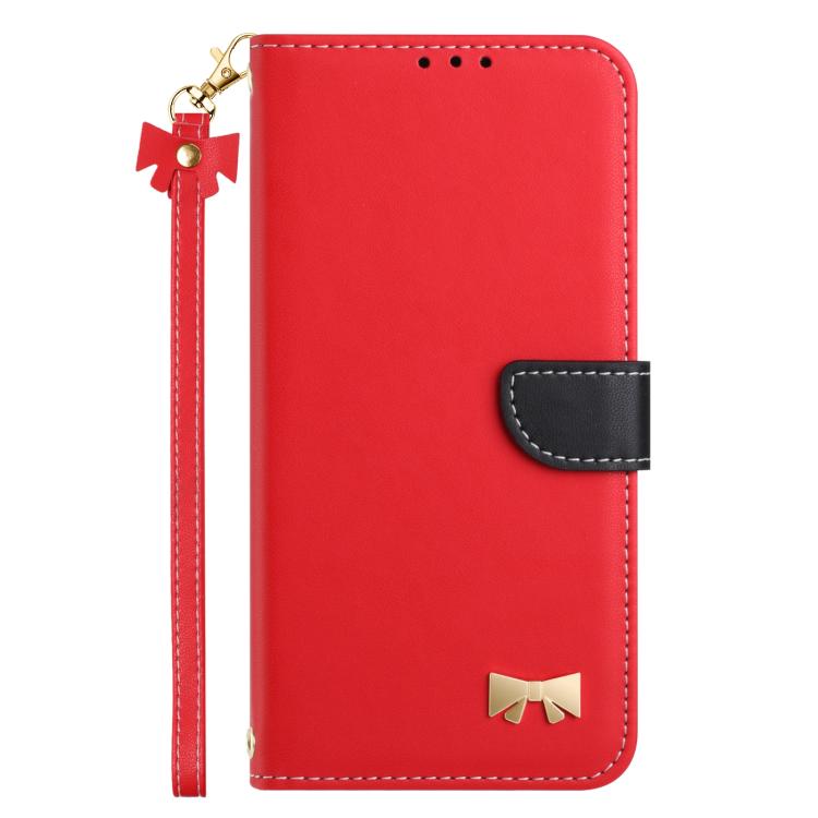 Metal Bow Leather Phone Case with Hand Strap, For iPhone 18 Pro / 17 Pro, For iPhone 18 Pro Max / 17 Pro Max, For iPhone 17e / 16e, For iPhone 17