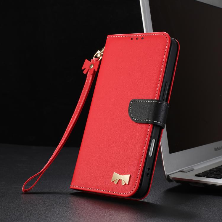 Metal Bow Leather Phone Case with Hand Strap, For iPhone 18 Pro / 17 Pro, For iPhone 18 Pro Max / 17 Pro Max, For iPhone 17e / 16e, For iPhone 17