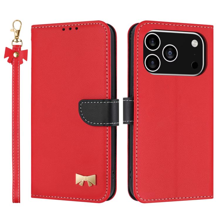 Metal Bow Leather Phone Case with Hand Strap, For iPhone 17e / 16e, For iPhone 17 Pro Max, For iPhone 17 Pro, For iPhone 17