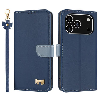Metal Bow Leather Phone Case with Hand Strap, For iPhone 17e / 16e, For iPhone 17 Pro Max, For iPhone 17 Pro, For iPhone 17