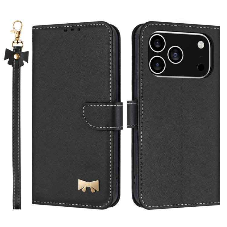 Metal Bow Leather Phone Case with Hand Strap, For iPhone 17 Pro Max, For iPhone 17 Pro, For iPhone 17, For iPhone Air