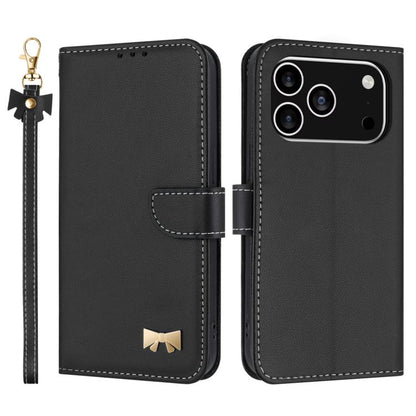 Metal Bow Leather Phone Case with Hand Strap, For iPhone 17e / 16e, For iPhone 17 Pro Max, For iPhone 17 Pro, For iPhone 17