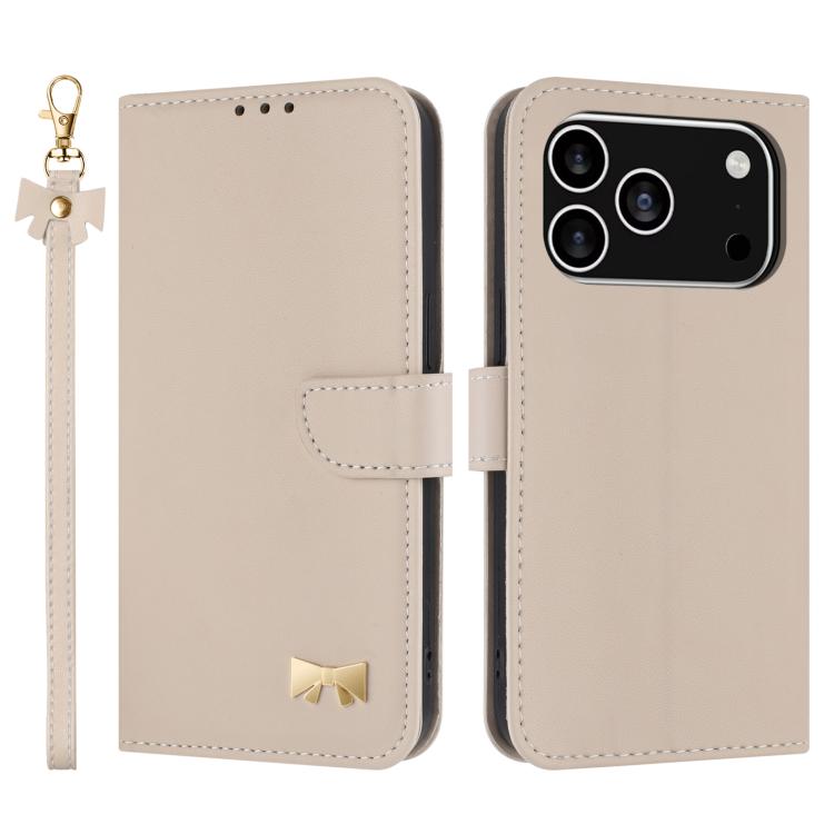 Metal Bow Leather Phone Case with Hand Strap, For iPhone 17 Pro Max, For iPhone 17 Pro, For iPhone 17, For iPhone Air