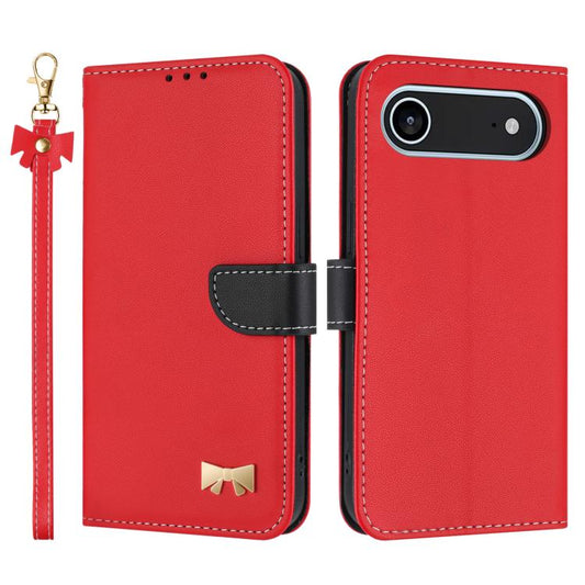 Metal Bow Leather Phone Case with Hand Strap, For iPhone Air, For iPhone 16 Pro Max, For iPhone 16 Pro, For iPhone 16 Plus