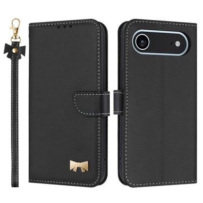 Metal Bow Leather Phone Case with Hand Strap, For iPhone 17 Pro Max, For iPhone 17 Pro, For iPhone 17, For iPhone Air