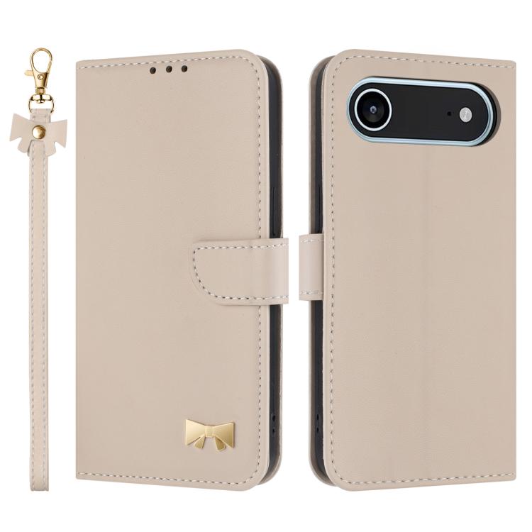 Metal Bow Leather Phone Case with Hand Strap, For iPhone Air, For iPhone 16 Pro Max, For iPhone 16 Pro, For iPhone 16 Plus