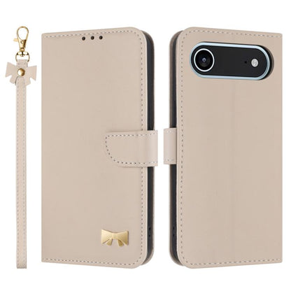 Metal Bow Leather Phone Case with Hand Strap, For iPhone Air, For iPhone 16 Pro Max, For iPhone 16 Pro, For iPhone 16 Plus