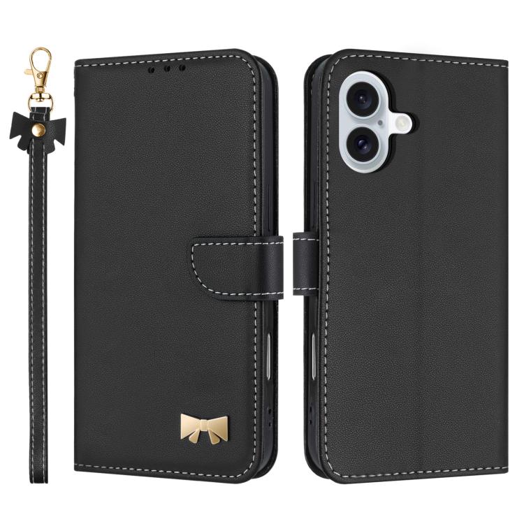 Metal Bow Leather Phone Case with Hand Strap, For iPhone 17 Pro Max, For iPhone 17 Pro, For iPhone 17, For iPhone Air