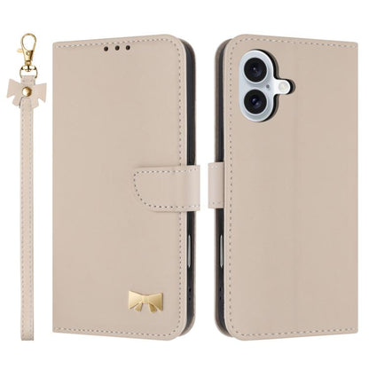 Metal Bow Leather Phone Case with Hand Strap, For iPhone 17 Pro Max, For iPhone 17 Pro, For iPhone 17, For iPhone Air