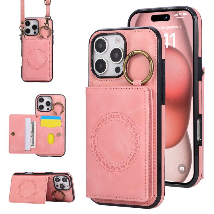 Car Magnetic Ring Buckle Card Bag Phone Case with Lanyard, For iPhone 16e, For iPhone 16 Pro Max