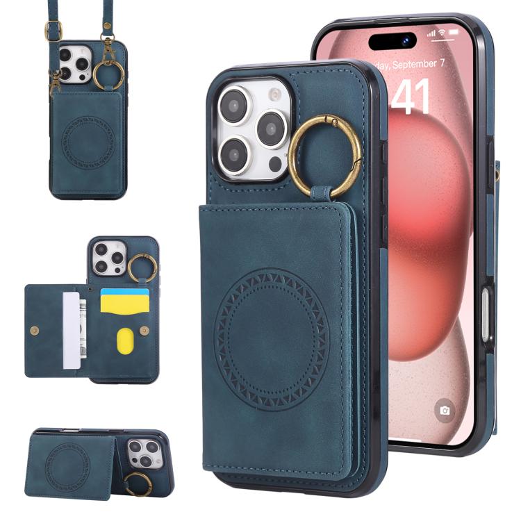 Car Magnetic Ring Buckle Card Bag Phone Case with Lanyard, For iPhone 16e, For iPhone 16 Pro Max