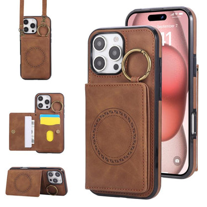 Car Magnetic Ring Buckle Card Bag Phone Case with Lanyard, For iPhone 16e, For iPhone 16 Pro Max