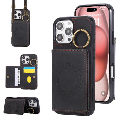 Car Magnetic Ring Buckle Card Bag Phone Case with Lanyard, For iPhone 16e, For iPhone 16 Pro Max