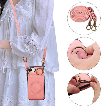 Car Magnetic Ring Buckle Card Bag Phone Case with Lanyard, For iPhone 16e, For iPhone 16 Pro Max