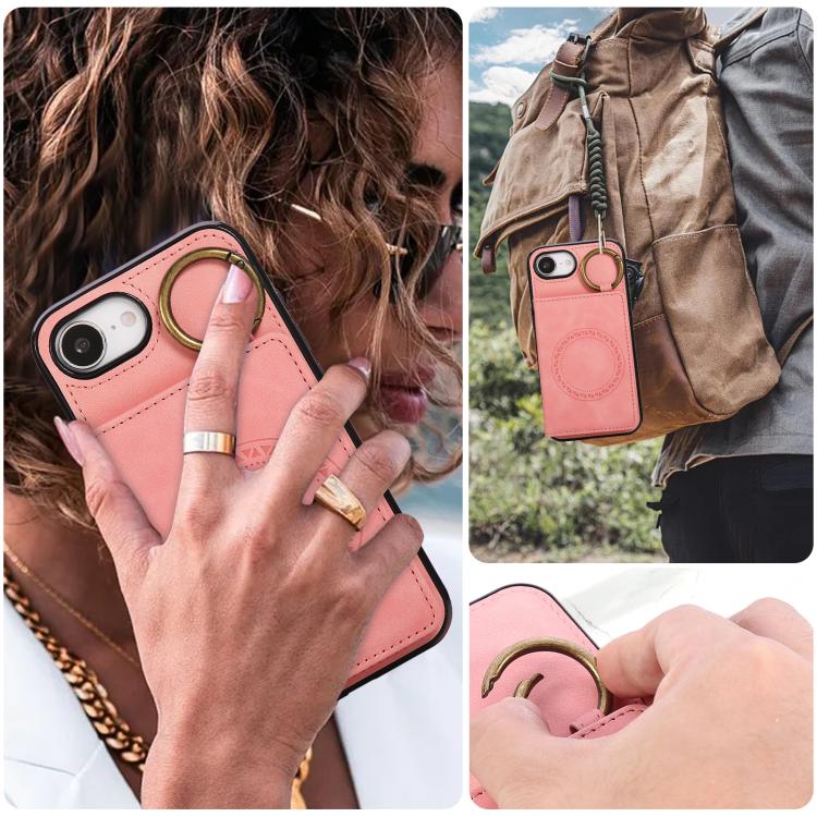 Car Magnetic Ring Buckle Card Bag Phone Case with Lanyard, For iPhone 16e, For iPhone 16 Pro Max