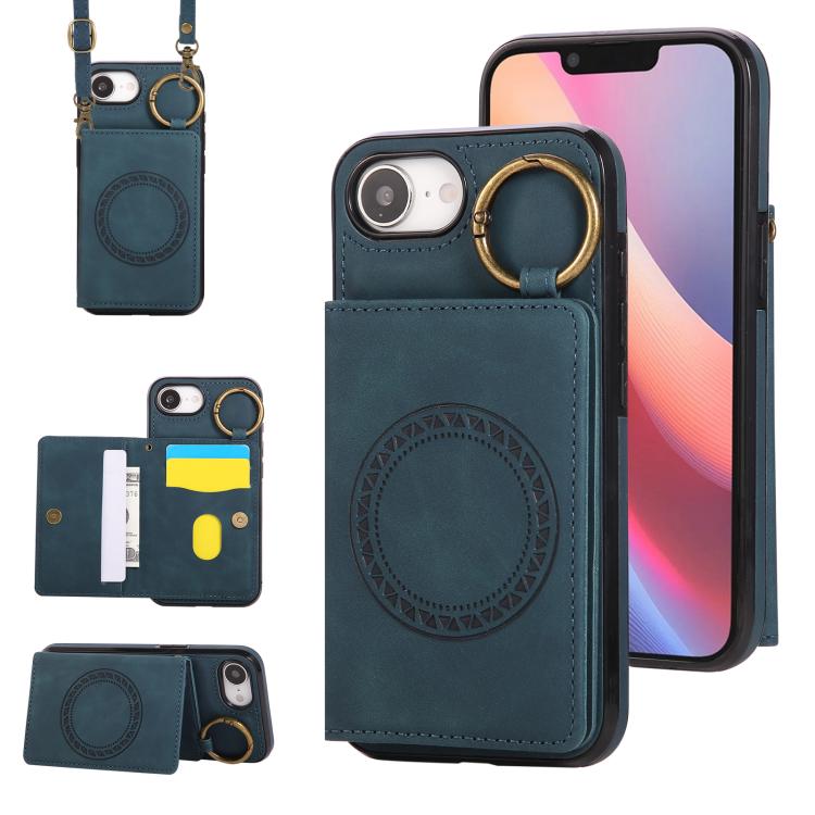 Car Magnetic Ring Buckle Card Bag Phone Case with Lanyard, For iPhone 16e, For iPhone 16 Pro Max
