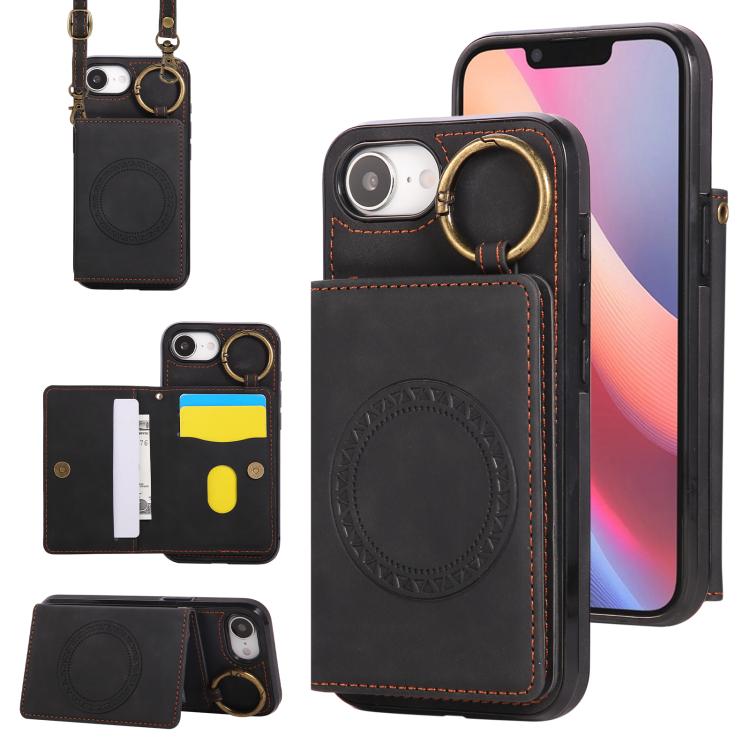 Car Magnetic Ring Buckle Card Bag Phone Case with Lanyard, For iPhone 16e, For iPhone 16 Pro Max