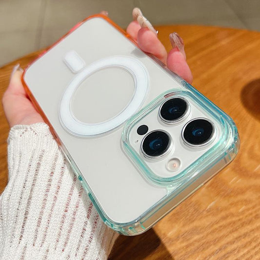 Contrast Color Gradient Transparent MagSafe Phone Case, For iPhone 16 Pro Max, For iPhone 16 Pro, For iPhone 16 Plus, For iPhone 16, For iPhone 15 Pro Max, For iPhone 15 Pro
