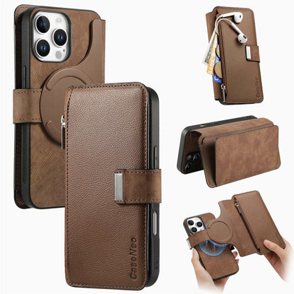 CaseNeo MagSafe RFID Anti-theft Zipper Wallet Retro Leather Phone Case, For iPhone Air, For iPhone 16 Pro Max, For iPhone 16 Pro, For iPhone 16 Plus