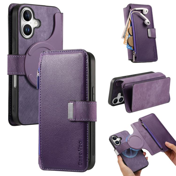 CaseNeo MagSafe RFID Anti-theft Zipper Wallet Retro Leather Phone Case, For iPhone 16, For iPhone 15 Pro Max, For iPhone 15 Pro, For iPhone 15 Plus