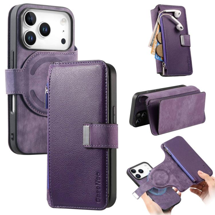 CaseNeo MagSafe RFID Anti-theft Zipper Wallet Retro Leather Phone Case, For iPhone 18 / 17, For iPhone 18 Pro / 17 Pro, For iPhone 18 Pro Max / 17 Pro Max, For iPhone 17e / 16e