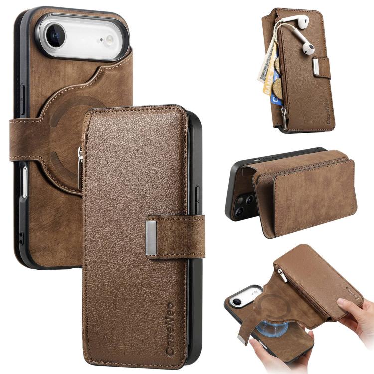 CaseNeo MagSafe RFID Anti-theft Zipper Wallet Retro Leather Phone Case, For iPhone Air, For iPhone 16 Pro Max, For iPhone 16 Pro, For iPhone 16 Plus