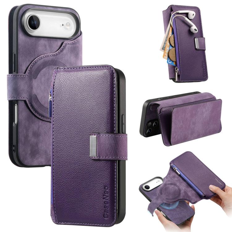 CaseNeo MagSafe RFID Anti-theft Zipper Wallet Retro Leather Phone Case, For iPhone Air, For iPhone 16 Pro Max, For iPhone 16 Pro, For iPhone 16 Plus