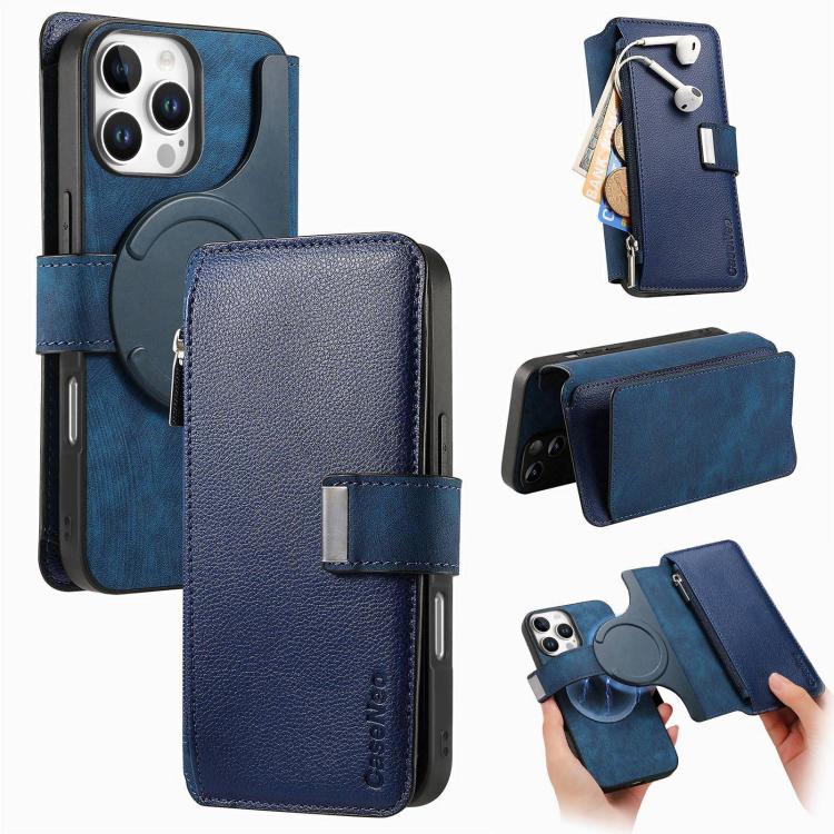CaseNeo MagSafe RFID Anti-theft Zipper Wallet Retro Leather Phone Case, For iPhone 16, For iPhone 15 Pro Max, For iPhone 15 Pro, For iPhone 15 Plus